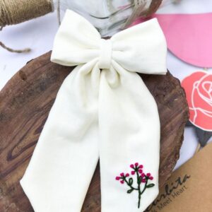 Hand-embroidered Pigtail Bow Clip
