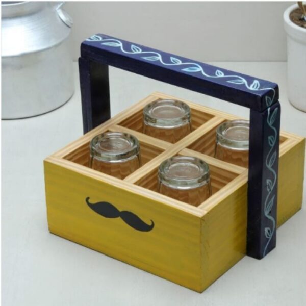 Rajasthani Mustache Hand-Painted Wooden Kulhad Stand 2