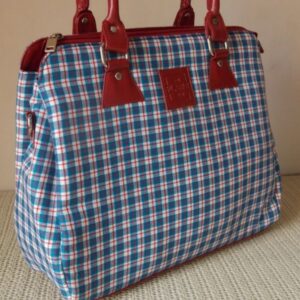 Red and Blue Dupplin – Fabric and Vegan Leather Handbag