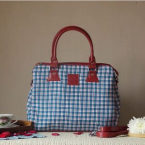 Red and Blue Dupplin – Fabric and Vegan Leather Handbag
