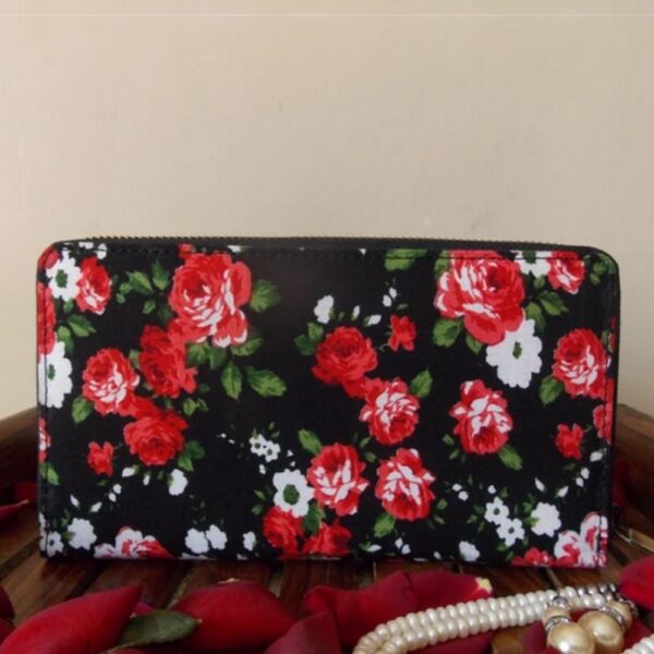 The Black Rose - Fabric and Vegan Leather Wallet 2