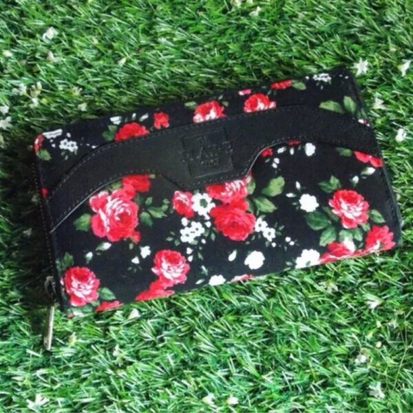 The Black Rose - Fabric and Vegan Leather Wallet 3