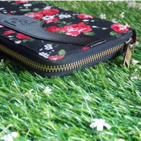 The Black Rose - Fabric and Vegan Leather Wallet 4
